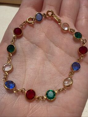 Swarovski Multicolor crystal Gemstone Link Bracelet adjustable had two clamps
